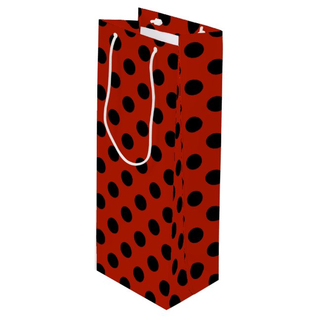 Sac Cadeau Pour Bouteille Pois noirs en rouge (Devant Angle)