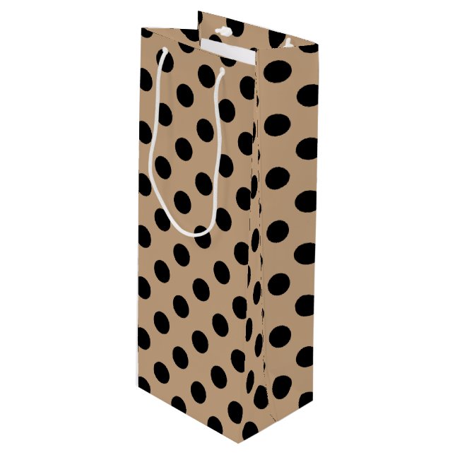Sac Cadeau Pour Bouteille Pois noirs sur beige (Devant Angle)