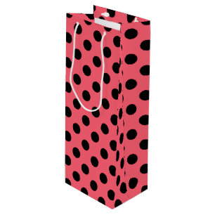 Sac Cadeau Pour Bouteille Pois noirs sur corail