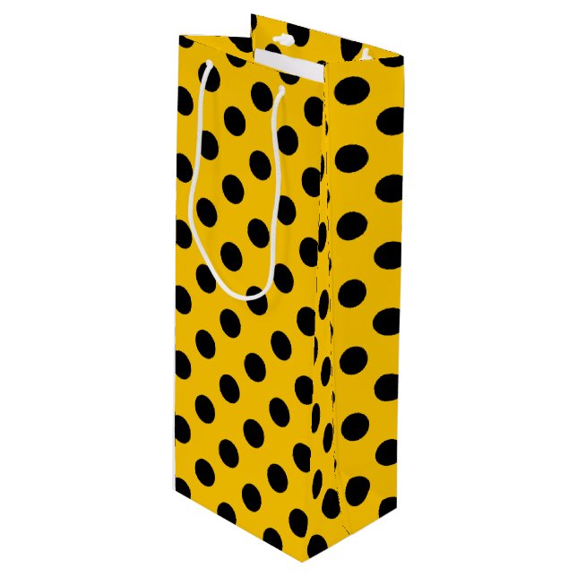 Sac Cadeau Pour Bouteille Pois noirs sur jaune (Devant Angle)