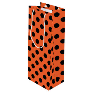 Sac Cadeau Pour Bouteille Pois noirs sur orange