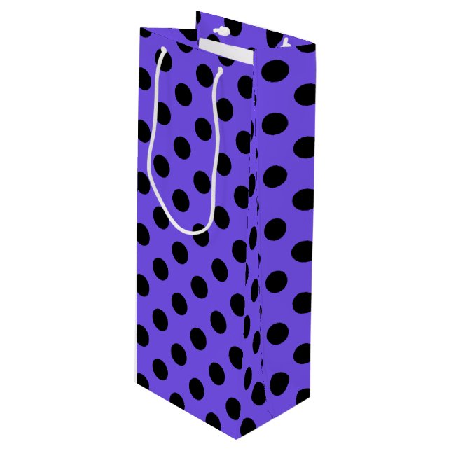 Sac Cadeau Pour Bouteille Pois noirs sur perwinkle (Devant Angle)