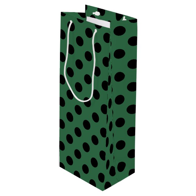 Sac Cadeau Pour Bouteille Pois noirs sur vert kelly (Devant Angle)