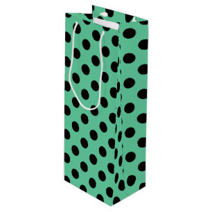 Sac Cadeau Pour Bouteille Pois noirs sur vert menthe