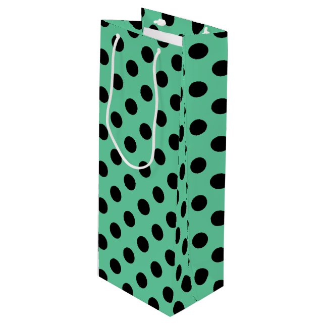 Sac Cadeau Pour Bouteille Pois noirs sur vert menthe (Devant Angle)