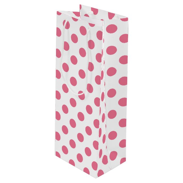 Sac Cadeau Pour Bouteille Pois rose et blanc (Devant Angle)