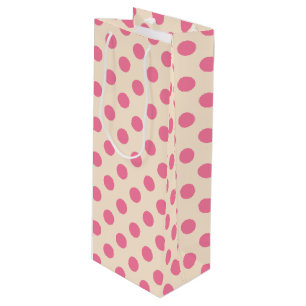 Sac Cadeau Pour Bouteille Pois roses à la crème
