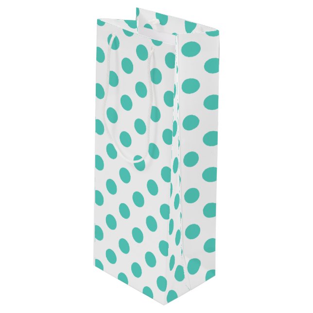 Sac Cadeau Pour Bouteille Pois turquoise (Devant Angle)