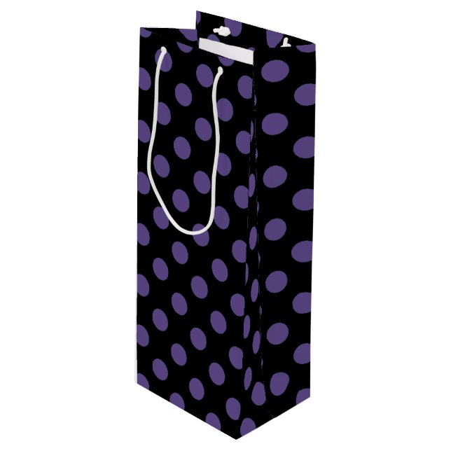 Sac Cadeau Pour Bouteille Pois ultra violets en noir (Devant Angle)