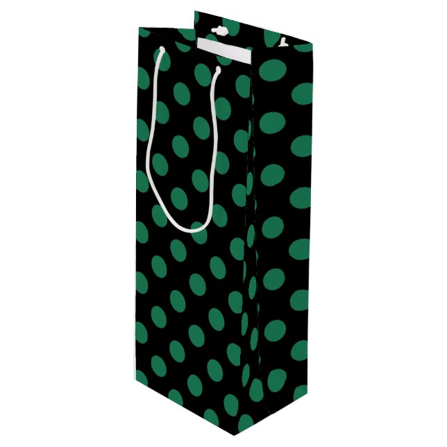 Sac Cadeau Pour Bouteille Pois vert et noir (Devant Angle)