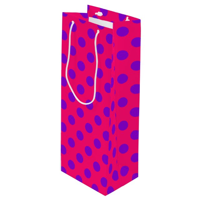 Sac Cadeau Pour Bouteille Pois violets sur cerise (Devant Angle)