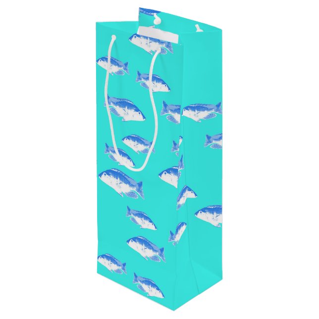 Sac Cadeau Pour Bouteille Poisson bleu turquoise (Dos Angle)
