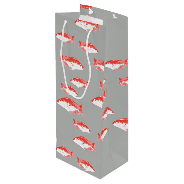 Sac Cadeau Pour Bouteille Poisson rouge et gris (Dos Angle)