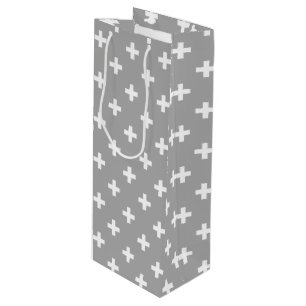 Sac Cadeau Pour Bouteille Polka blanche croise sur gris
