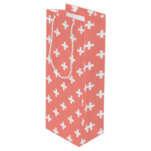 Sac Cadeau Pour Bouteille Polka blanche croise sur la pêche