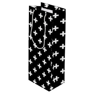 Sac Cadeau Pour Bouteille Polka blanche croise sur noir