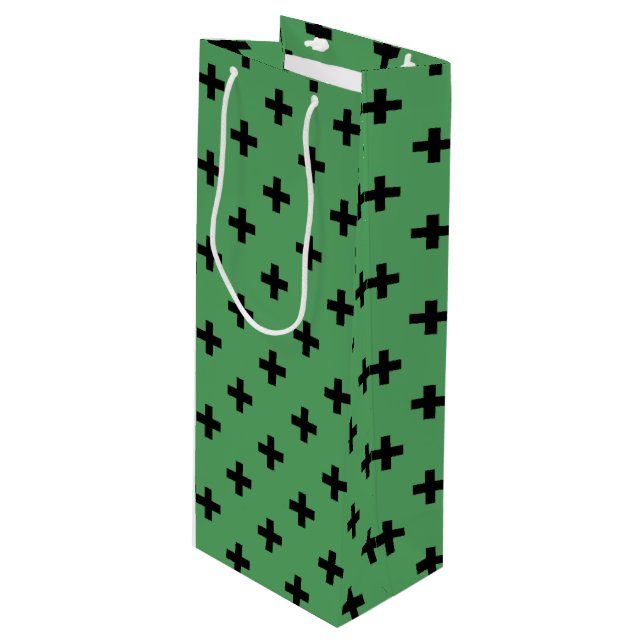 Sac Cadeau Pour Bouteille Polka noire croise sur vert (Devant Angle)