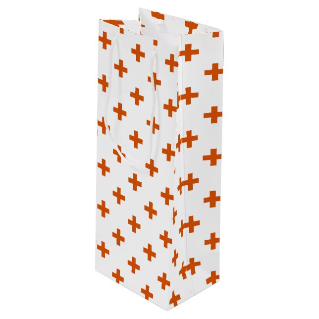 Sac Cadeau Pour Bouteille Polka orange croise sur blanc (Devant Angle)