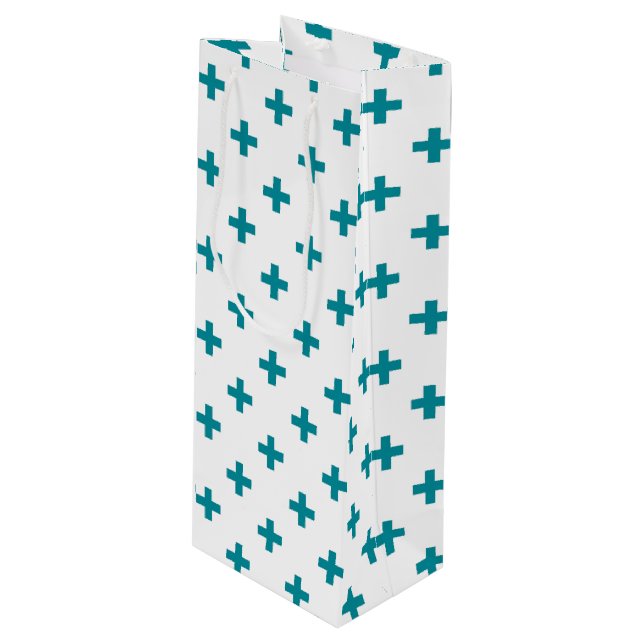 Sac Cadeau Pour Bouteille Polka turquoise croise sur blanc (Devant Angle)