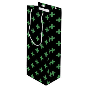 Sac Cadeau Pour Bouteille Polka verte croise sur noir