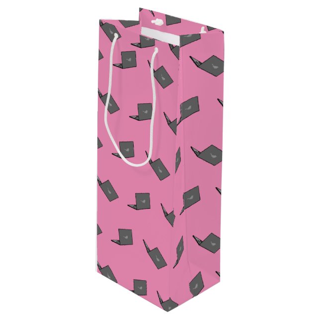 Sac Cadeau Pour Bouteille Portable gris avec logo d'oiseau (Devant Angle)