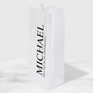 Sac Cadeau Pour Bouteille Proposition de Groomsman personnalisé blanc modern