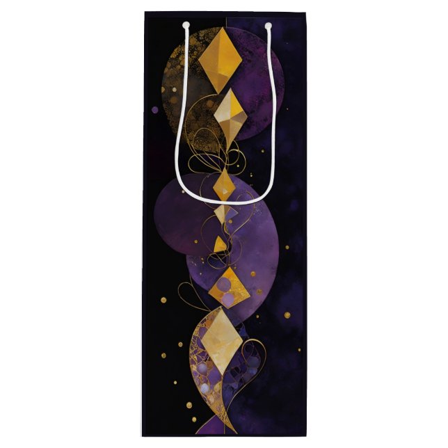 Sac Cadeau Pour Bouteille Purple Abstrait et or (Devant)