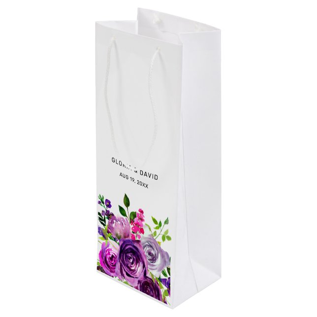 Sac Cadeau Pour Bouteille Purple Floral Elegant  Wedding  (Dos Angle)