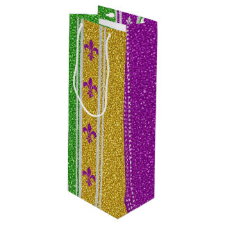 SAC CADEAU POUR BOUTEILLE PURPLE GREEN GOLD GLITTER LOOK MARDI GRAS