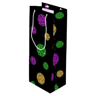 SAC CADEAU POUR BOUTEILLE PURPLE GREEN GOLD GLITTER LOOK MARDI GRAS
