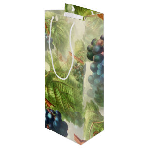 Sac Cadeau Pour Bouteille Raisins vintages et Feuilles verts