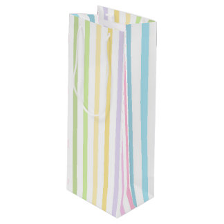 SAC CADEAU POUR BOUTEILLE RAYURES BLEU PASTEL VERT JAUNE ROSE VIOLET