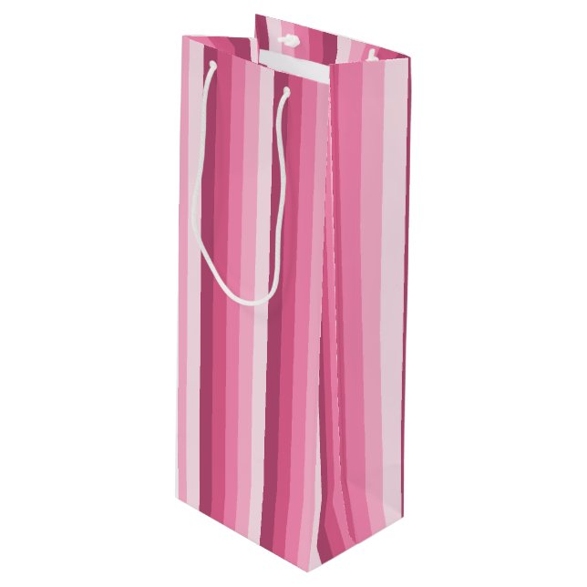 Sac Cadeau Pour Bouteille Rayures d'ombre rose (Devant Angle)