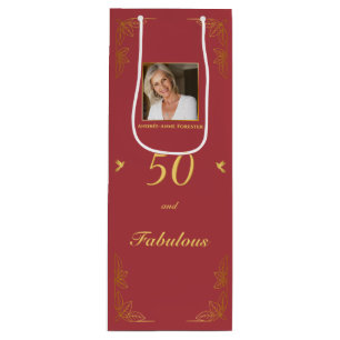 Sac Cadeau Pour Bouteille Red Gold moderne 50 Fabuleux photo d'anniversaire