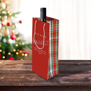 Sac Cadeau Pour Bouteille Red Green Plaid Joyeux Noël personnalisé