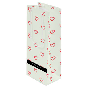 Sac Cadeau Pour Bouteille Red Hearts Motif, Amour, Votre Nom, Personnaliser