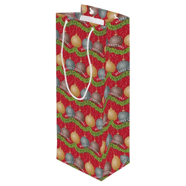 Sac Cadeau Pour Bouteille RED Joyeux motif de boules de Noël (Dos Angle)