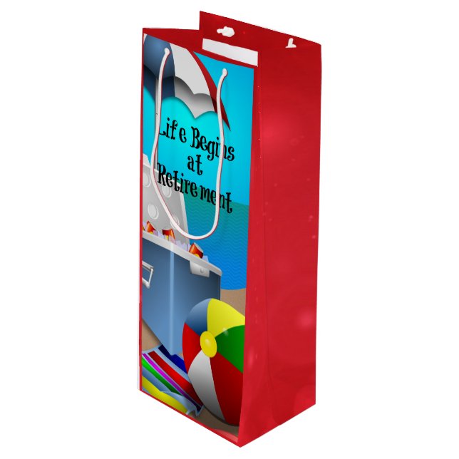 Sac Cadeau Pour Bouteille Retraite - Amusement à la Plage (Devant Angle)