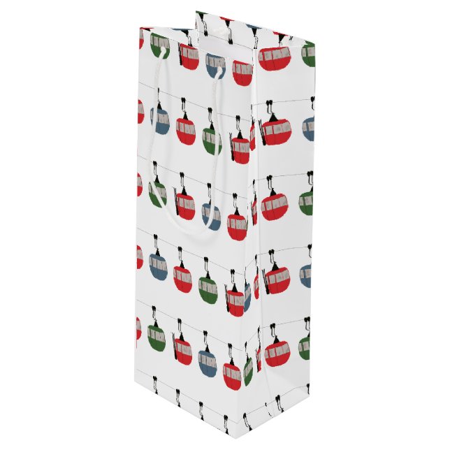 Sac Cadeau Pour Bouteille Retro Ski Lift Illustration Skier (Devant Angle)