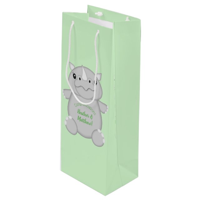 Sac Cadeau Pour Bouteille Rhino Baby shower vert (Devant Angle)