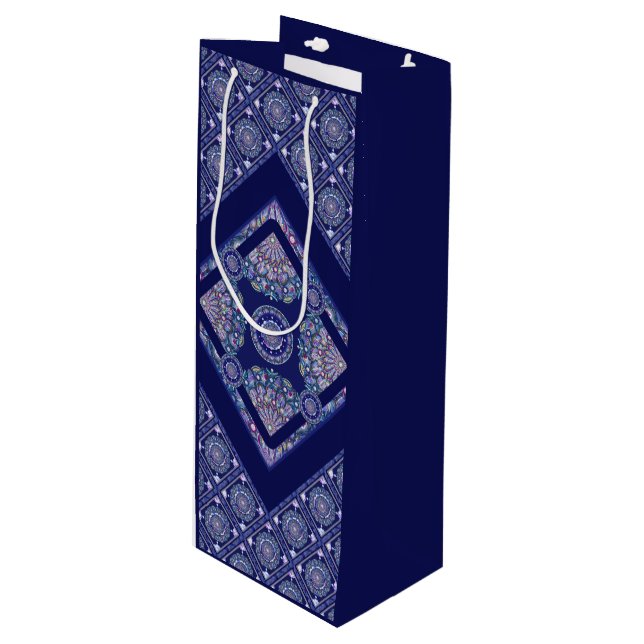Sac Cadeau Pour Bouteille Rosace bleue (Devant Angle)