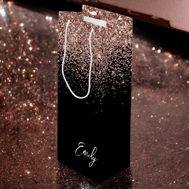 Sac Cadeau Pour Bouteille Rose Noire Féminine Dorée Blush Paillettes Monogra (Créateur téléchargé)