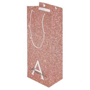 Sac Cadeau Pour Bouteille Rose Rose Parties scintillant Or & Monogramme étin