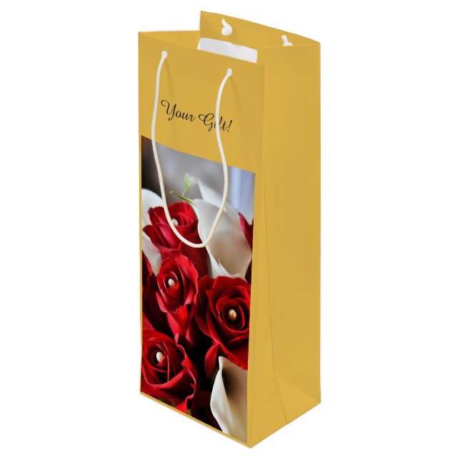 Sac Cadeau Pour Bouteille Roses Rouges Blanc Calla Lily Florale Fleurs Perso (Dos Angle)