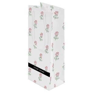 Sac Cadeau Pour Bouteille Roses Rouges, Motif De Roses, Votre Nom