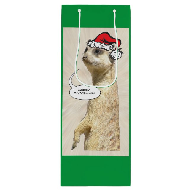 Sac Cadeau Pour Bouteille Sac à vin vert Meerkat pour Noël (Devant)