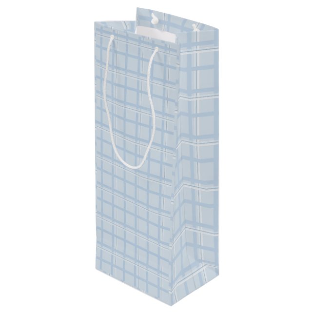 Sac Cadeau Pour Bouteille Sac-cadeau pour vin à carreaux bleus (Dos Angle)