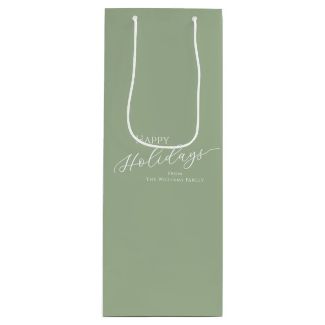 Sac Cadeau Pour Bouteille Sage Green Modern Minimalist Happy Holidays (Devant)