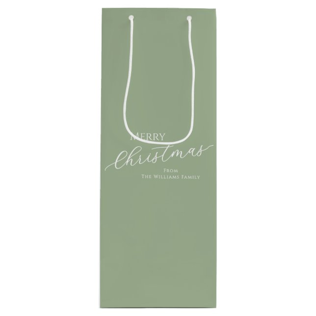 Sac Cadeau Pour Bouteille Sage Green Modern Minimalist Merry Christmas (Devant)