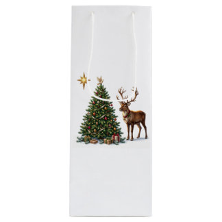 Sac Cadeau Pour Bouteille sapin de Noël décoré d'un renne et de cadeaux